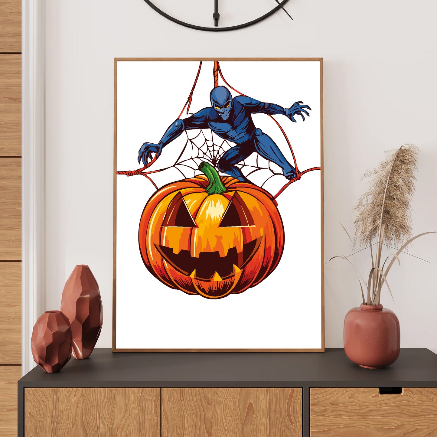 Halloween pumpkin spider wall art digital poster