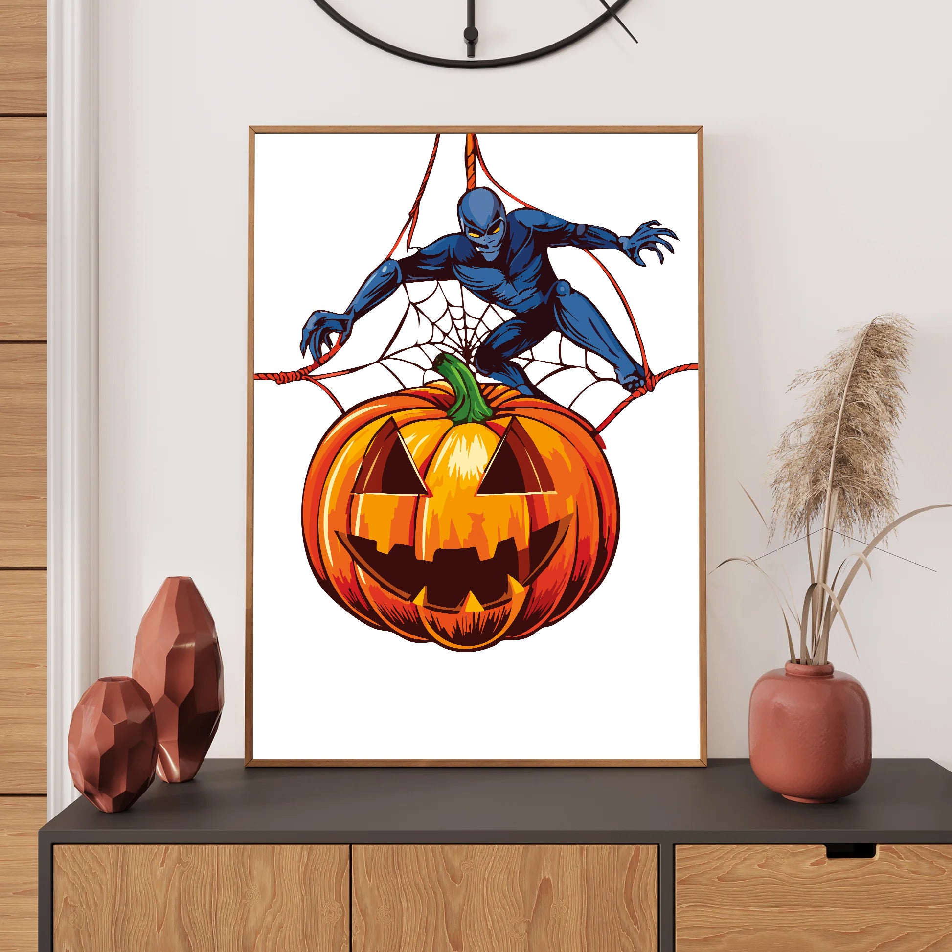 Halloween pumpkin spider wall art digital poster