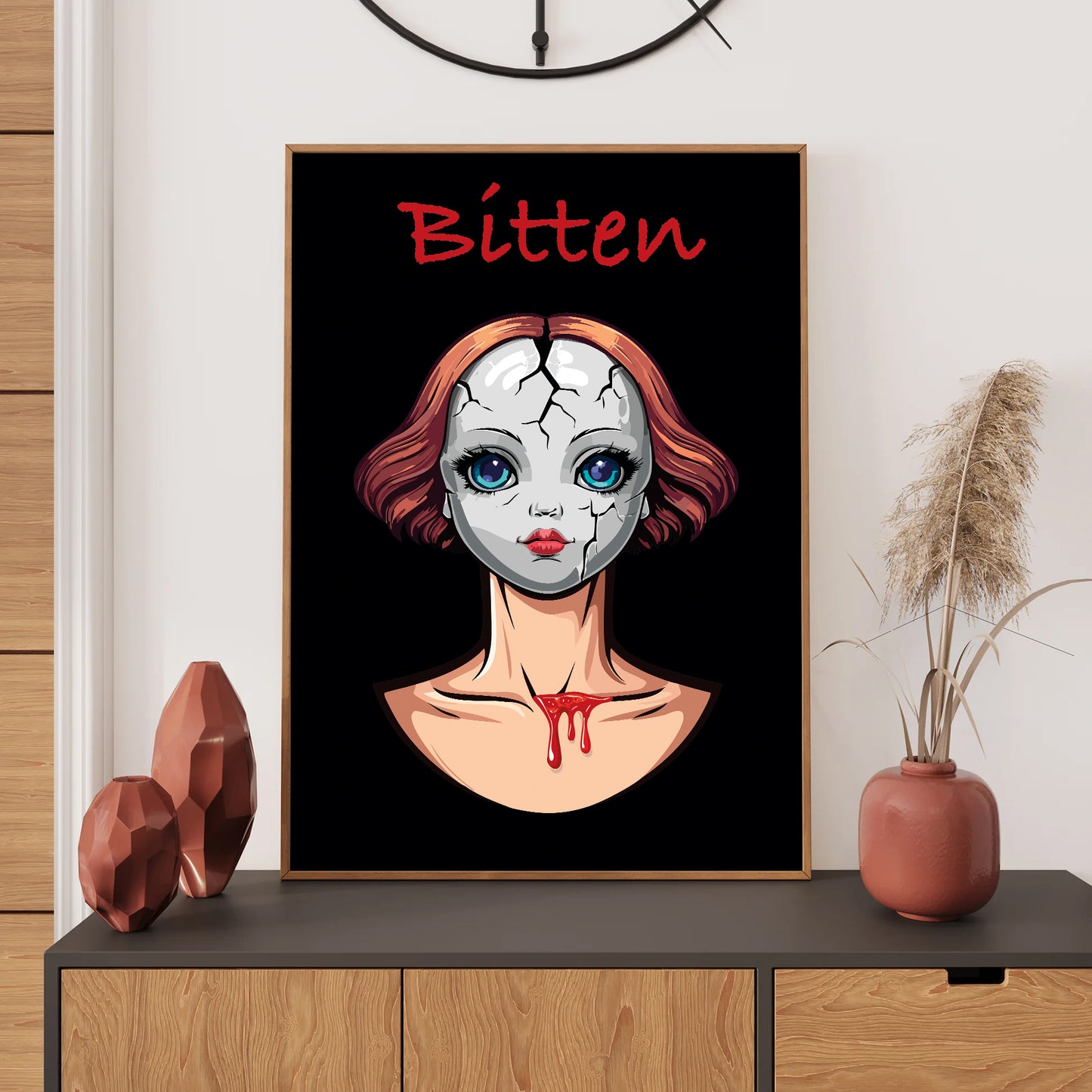 Scary doll bitten Halloween wall art digital poster
