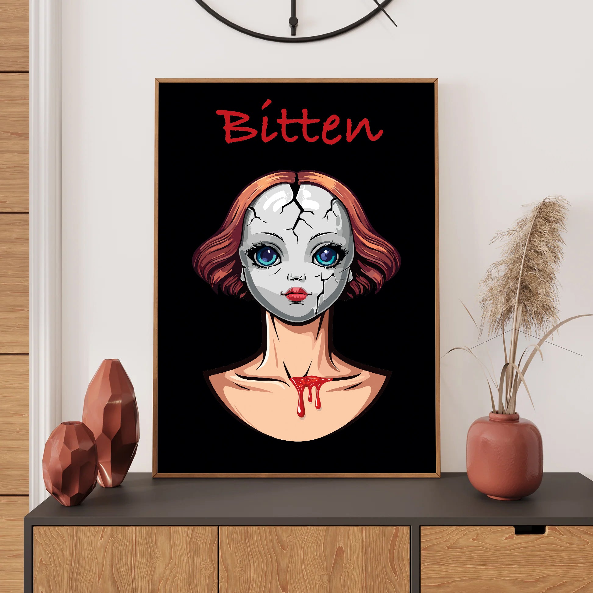 Scary doll bitten Halloween wall art digital poster