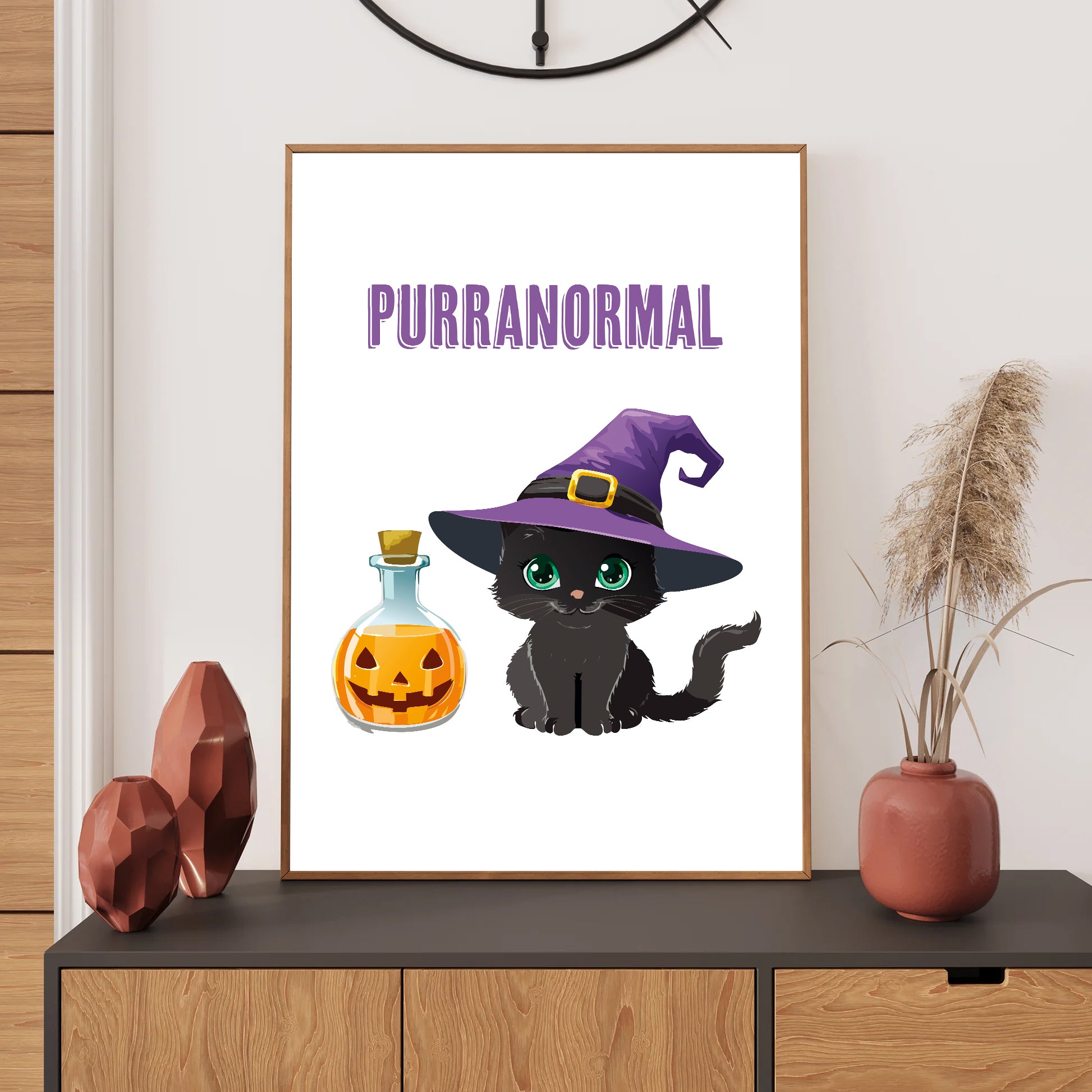 Cute Halloween witch cat art “Purranormal” poster