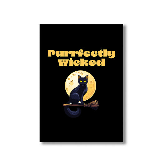 Cute Halloween black cat art “Purrfectly Wicked” poster