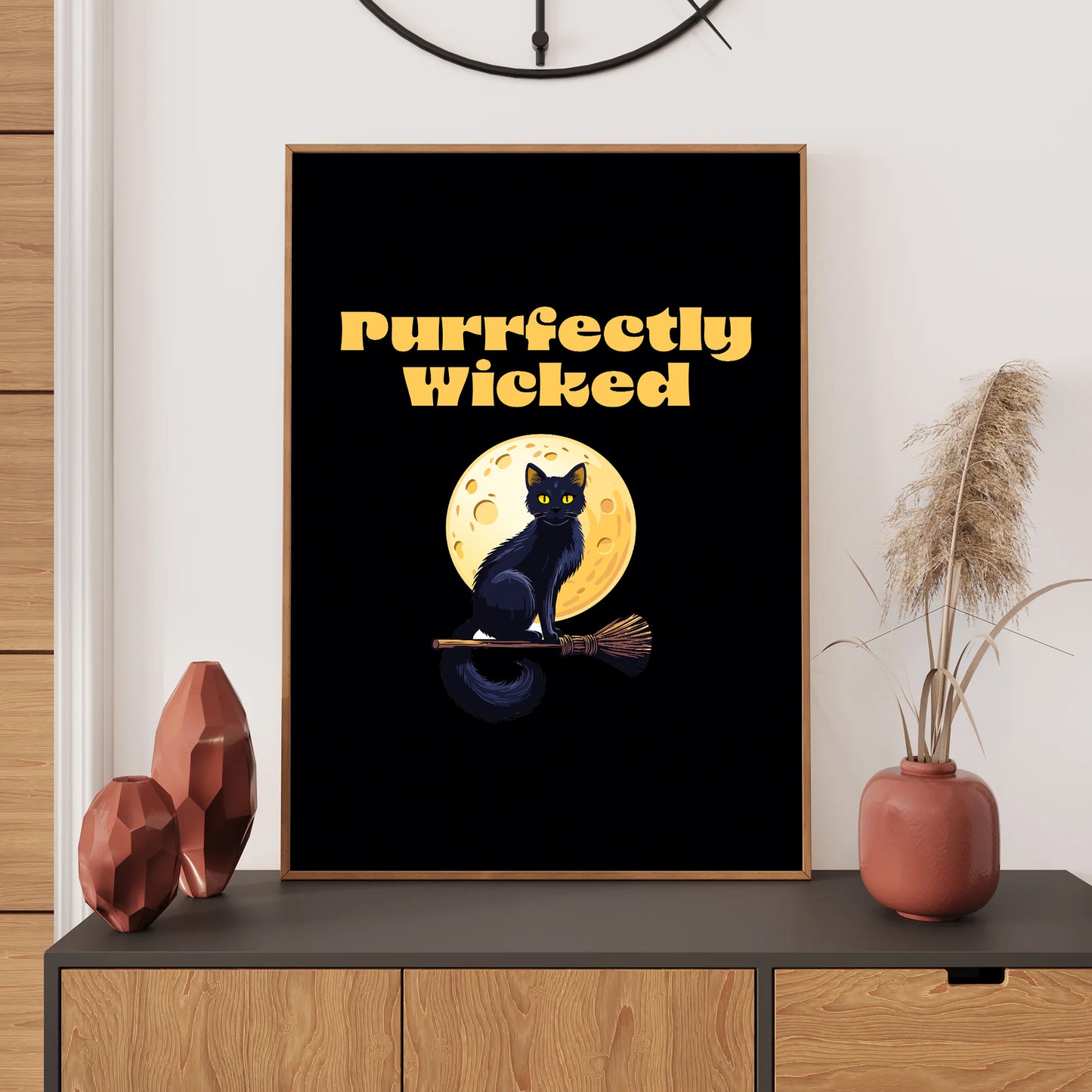 Cute Halloween black cat art “Purrfectly Wicked” poster