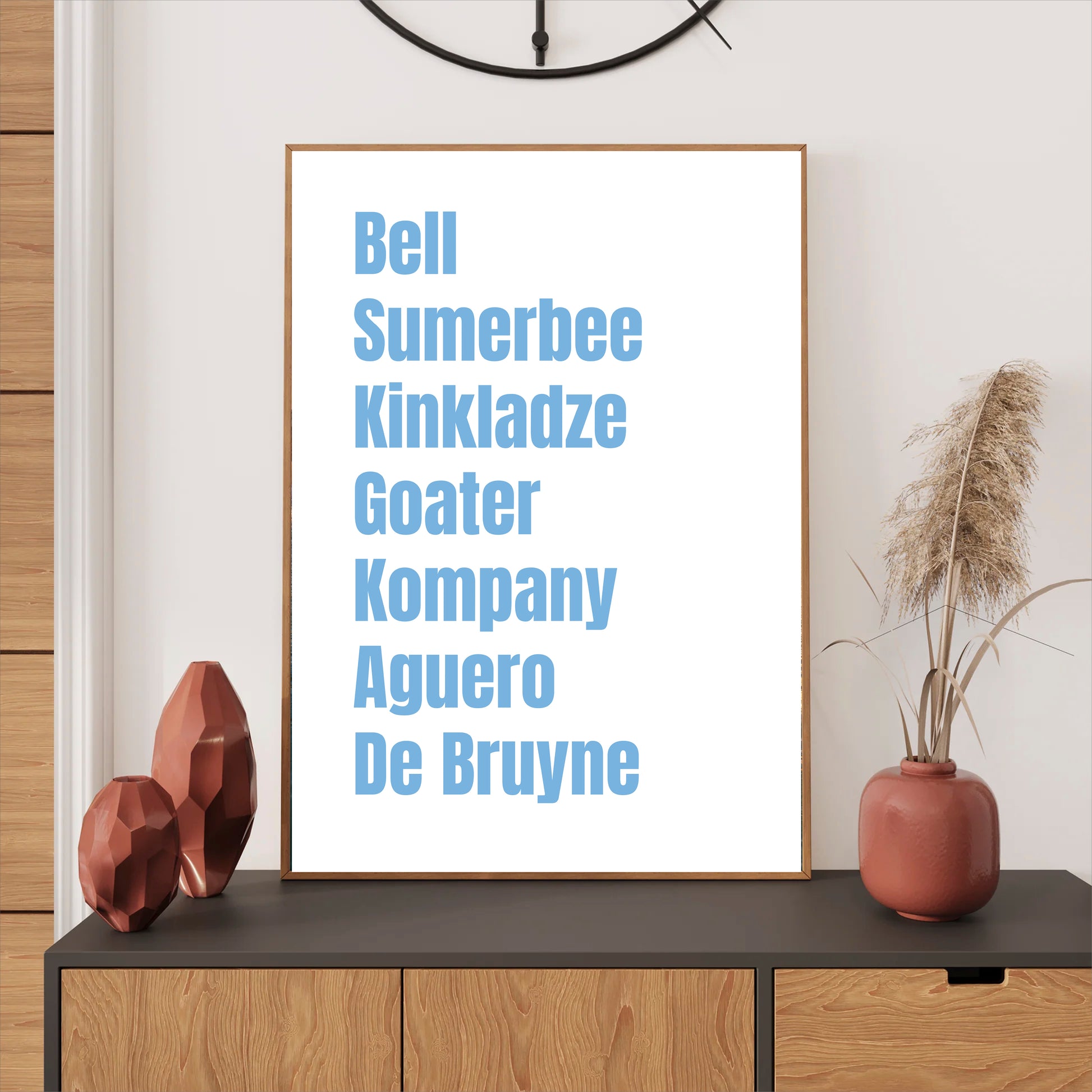 Manchester City Legends Wall Art Print featuring Bell, Summerbee, Kinkladze, Goater, Kompany, Agüero, and De Bruyne – Digital Download PDF Football Home Decor