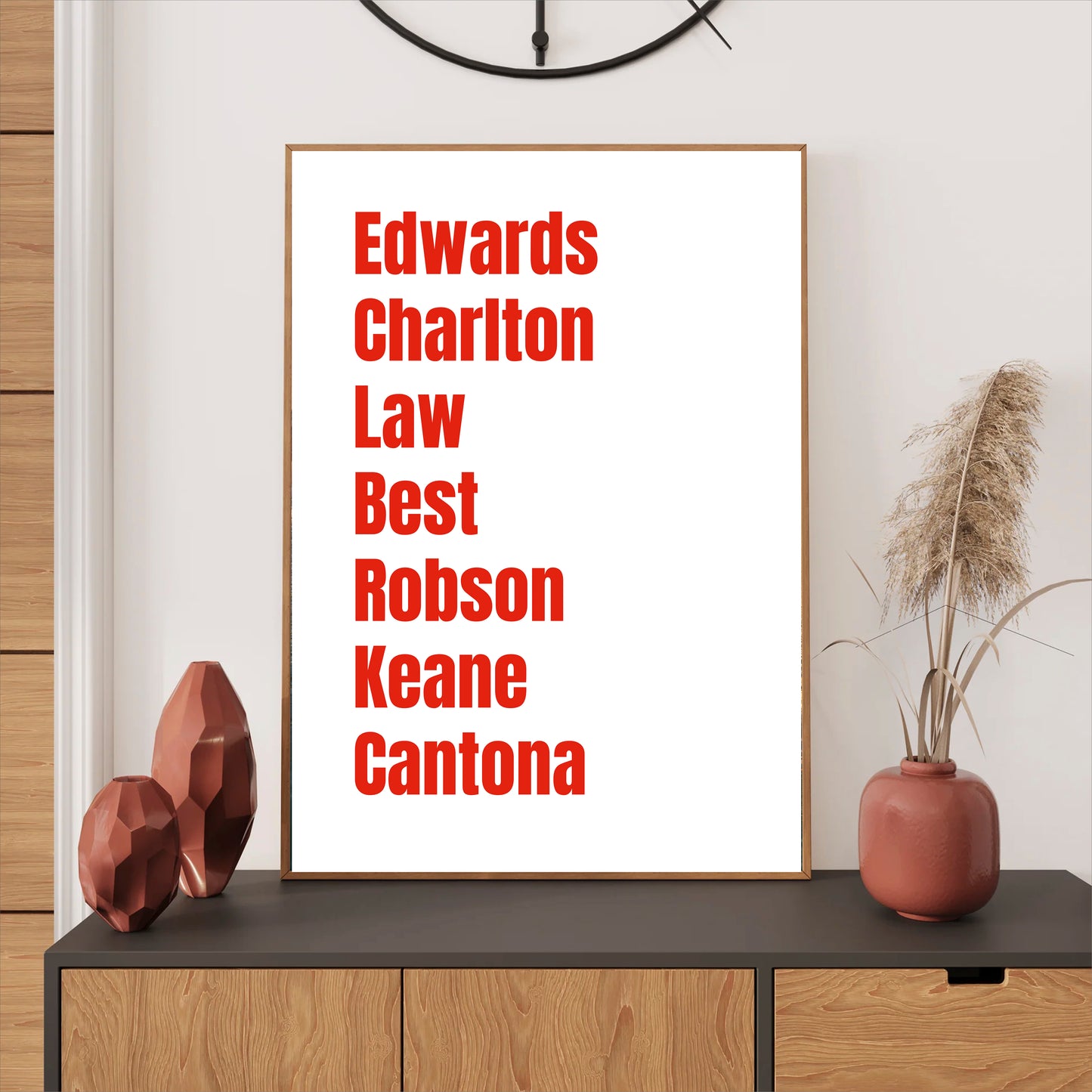 Manchester United Legends Wall Art Print featuring Edwards, Charlton, Law, Best, Robson, Keane, and Cantona – Digital Download PDF Football Home Decor