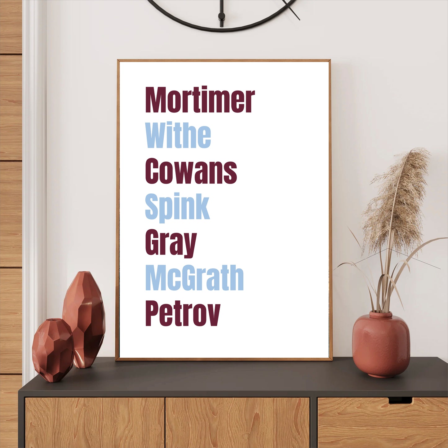 Aston Villa Legends Wall Art Print featuring Mortimer, Withe, Cowans, Spink, Gray, McGrath, and Petrov – Digital Download PDF Football Home Decor