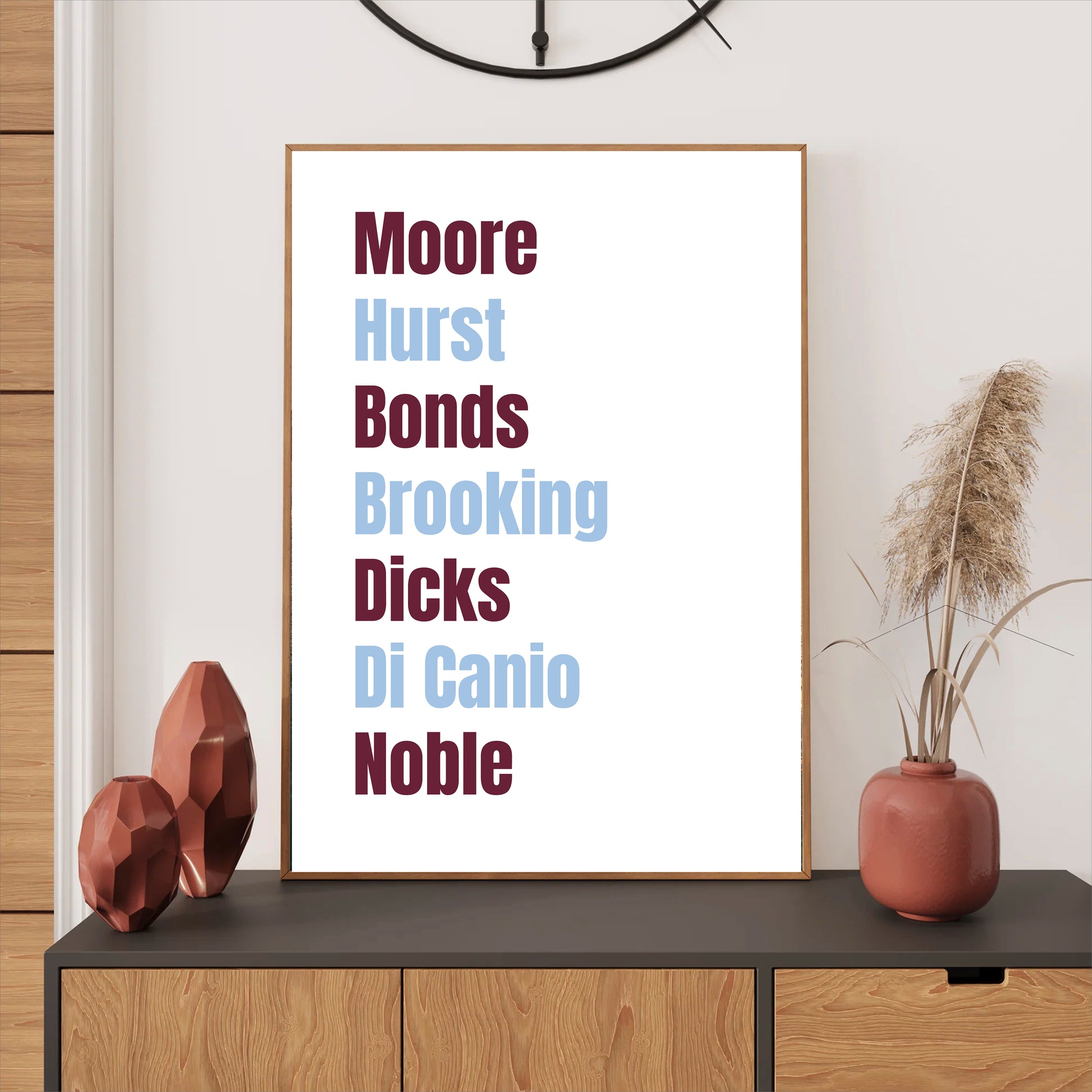 West Ham United Legends Wall Art Print featuring Moore, Hurst, Bonds, Brooking, Dicks, Di Canio, and Noble – Digital Download PDF Football Home Decor