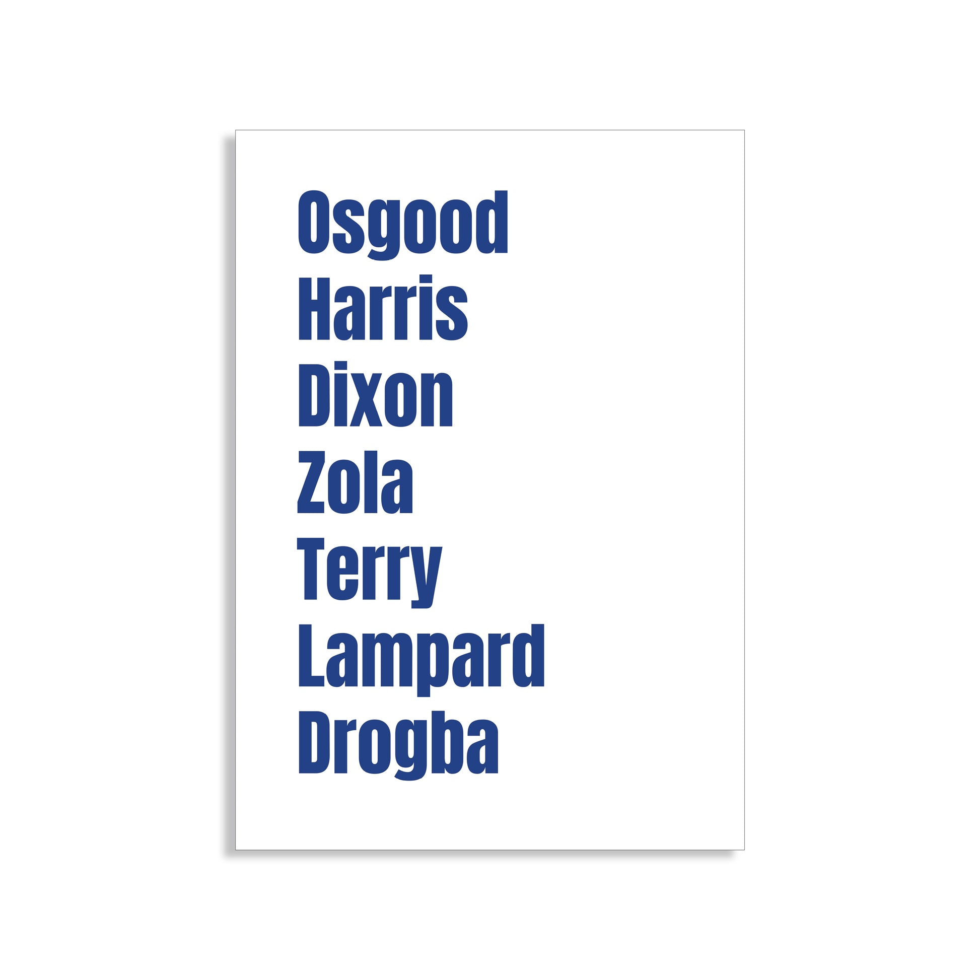 Chelsea Legends Wall Art Print featuring Osgood, Harris, Dixon, Zola, Terry, Lampard, and Drogba – Digital Download PDF Football Home Decor