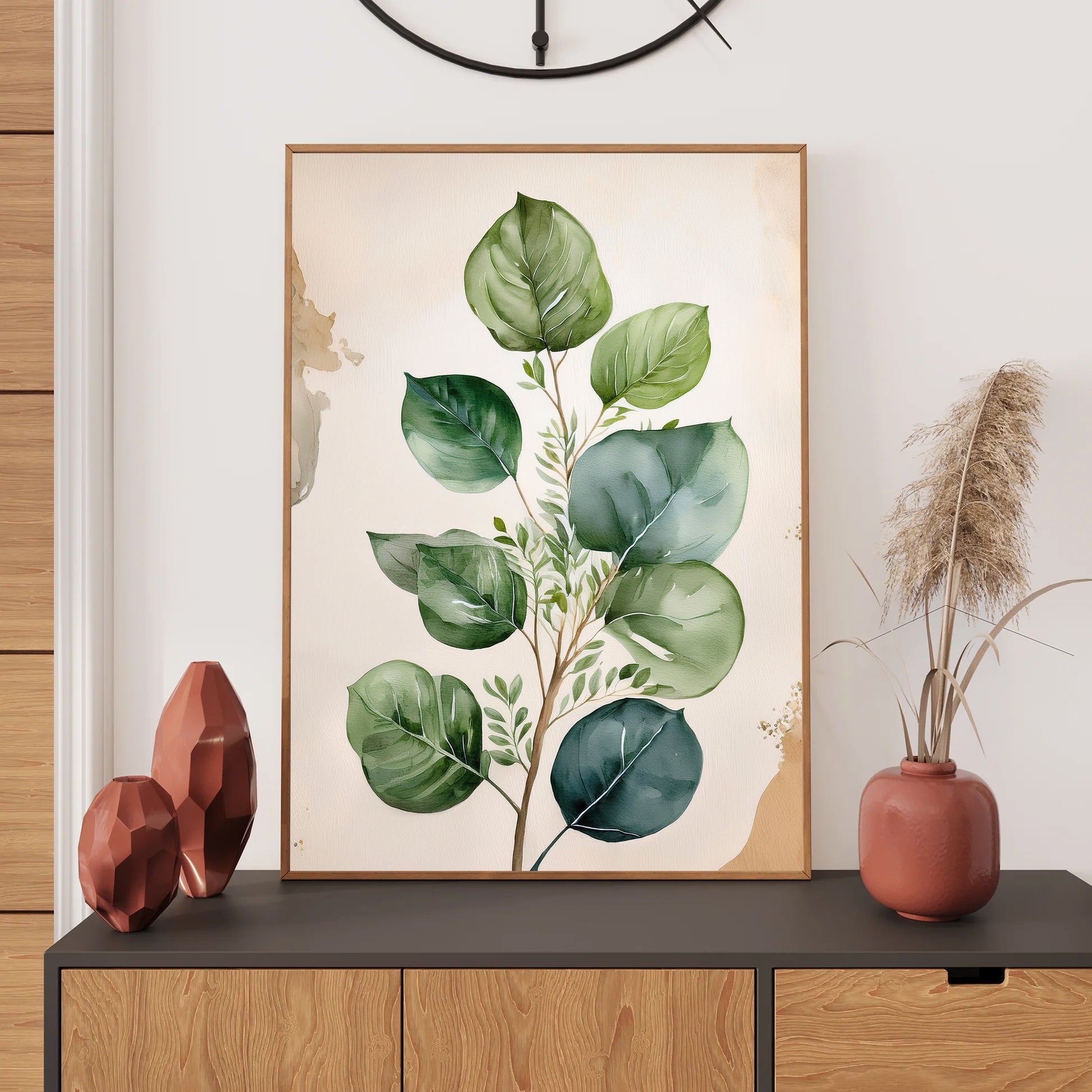 Eucalyptus and Monstera Leaves Wall Art Print – Digital Download Botanical Home Decor