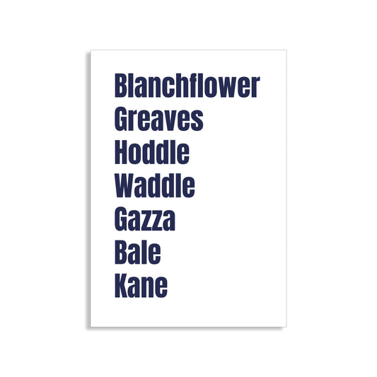 Tottenham Hotspur Legends Wall Art Print featuring Blanchflower, Greaves, Hoddle, Waddle, Gazza, Bale, and Kane – Digital Download PDF Football Home Decor