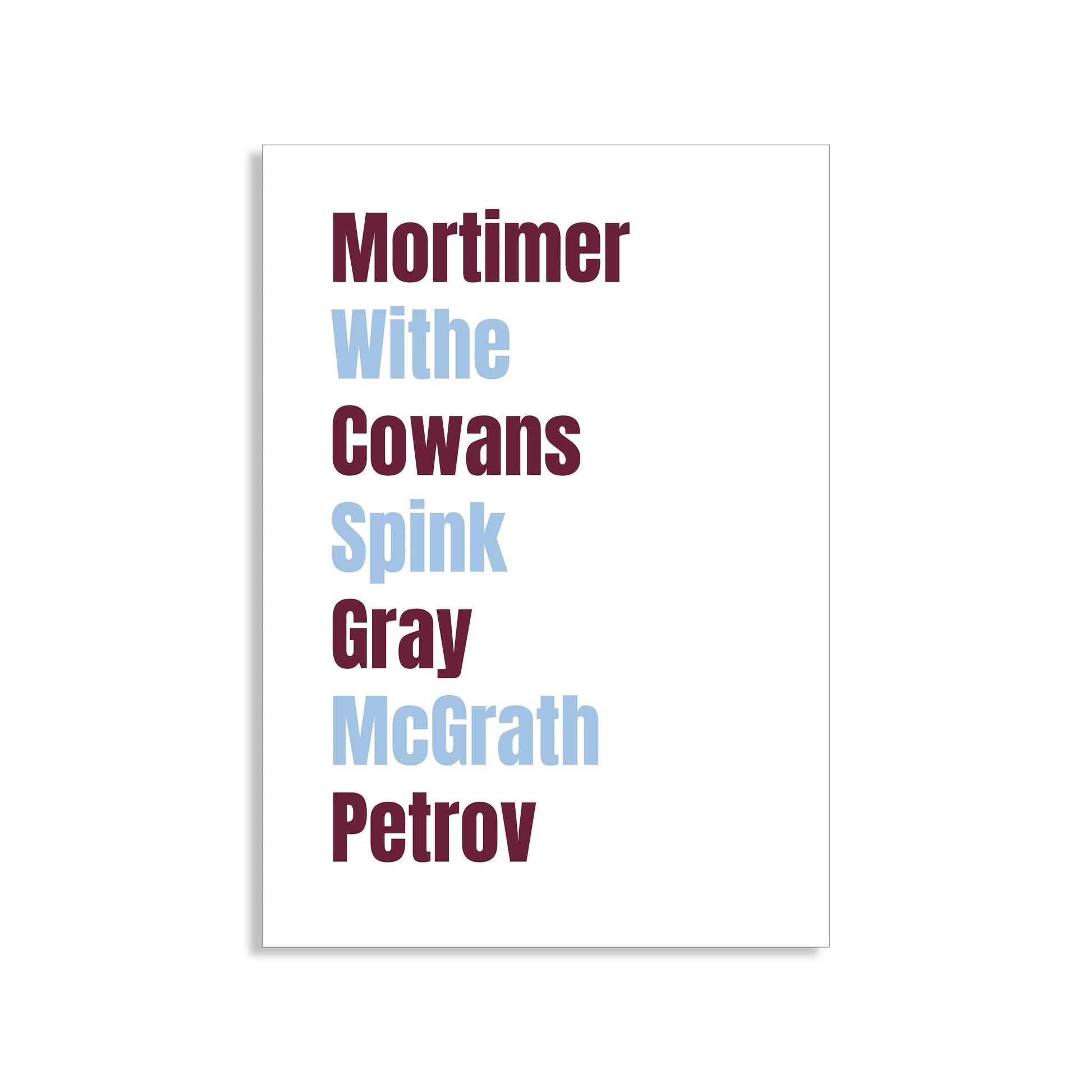 Aston Villa Legends Wall Art Print featuring Mortimer, Withe, Cowans, Spink, Gray, McGrath, and Petrov – Digital Download PDF Football Home Decor